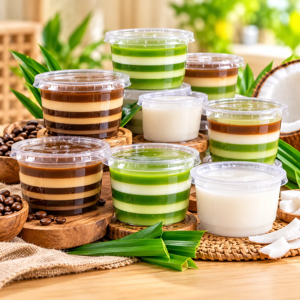 Rau câu kết hợp các lớp xanh, trắng và nâu